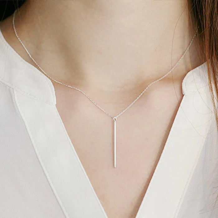 2021 Korean Shinny Jewelry 925 Sterling Silver Necklace Geometric Cylinder Pendant Necklace for Women
