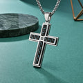 Personality Hip Hop Double Inlaid Kevlar Blue Carbon Fiber Cross Pendant Necklace Men Zirconia Inlay Religious Christian Jewelry