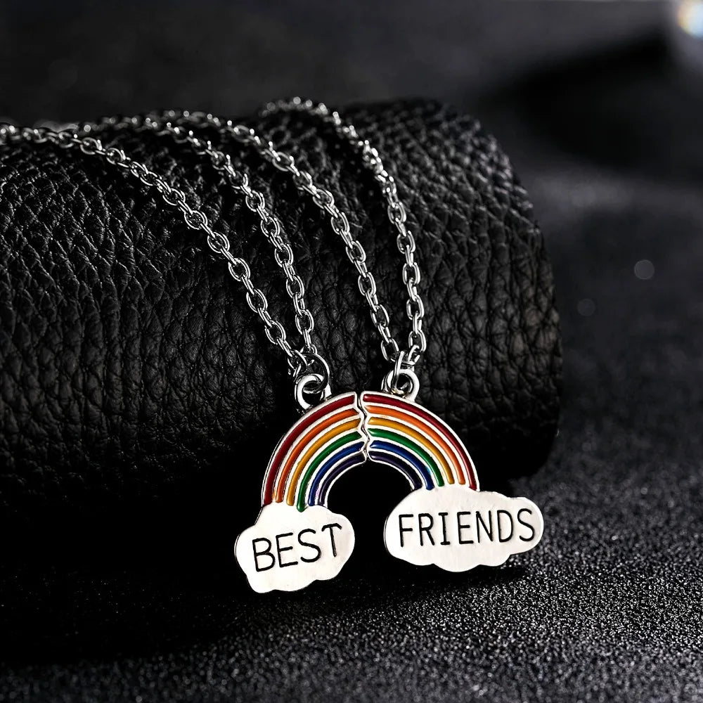 Trendy Stitching Friendship Necklace Rainbow Pendant Necklace for Women Best Friends