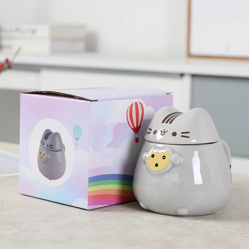 350 ml Funny Fat Cat Stereo Modeling Ceramic Mug with Lid 3D Sculpture Mug Cute Cartoon Lucky Cat Water Cup