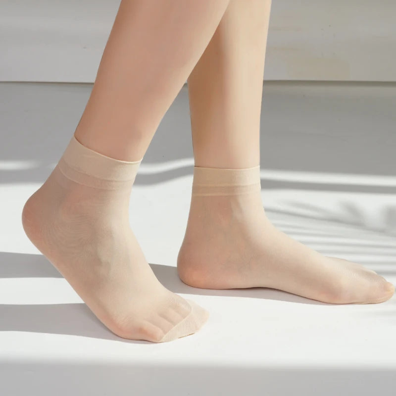 Women's Summer Thin Breathable Crystal Silk Socks Transparent Soild