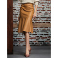 2022 New Vintage Leather Skirt High-Waisted Mid-Length Fishtail Hip Slimming Sexy Design for Spring and Autumn