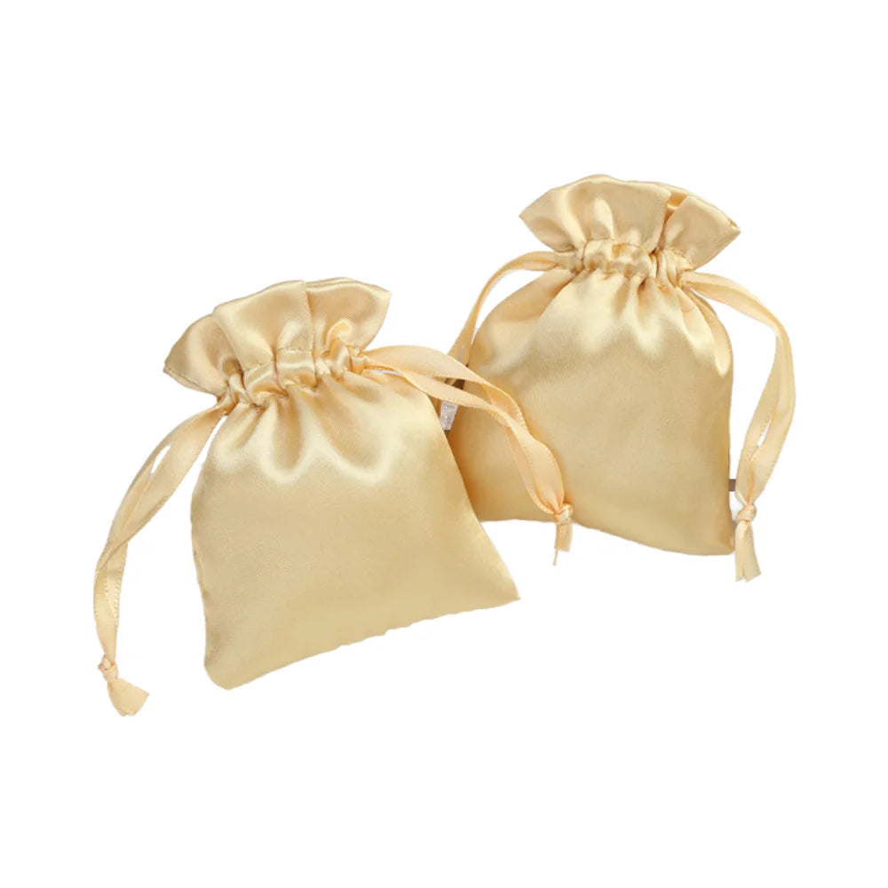 Luxury Custom Logo Drawstring Bag Satin Silken Hair Bundles Packaging for Wigs and Jewelry Dust Pouch for Makeup Wig Storage