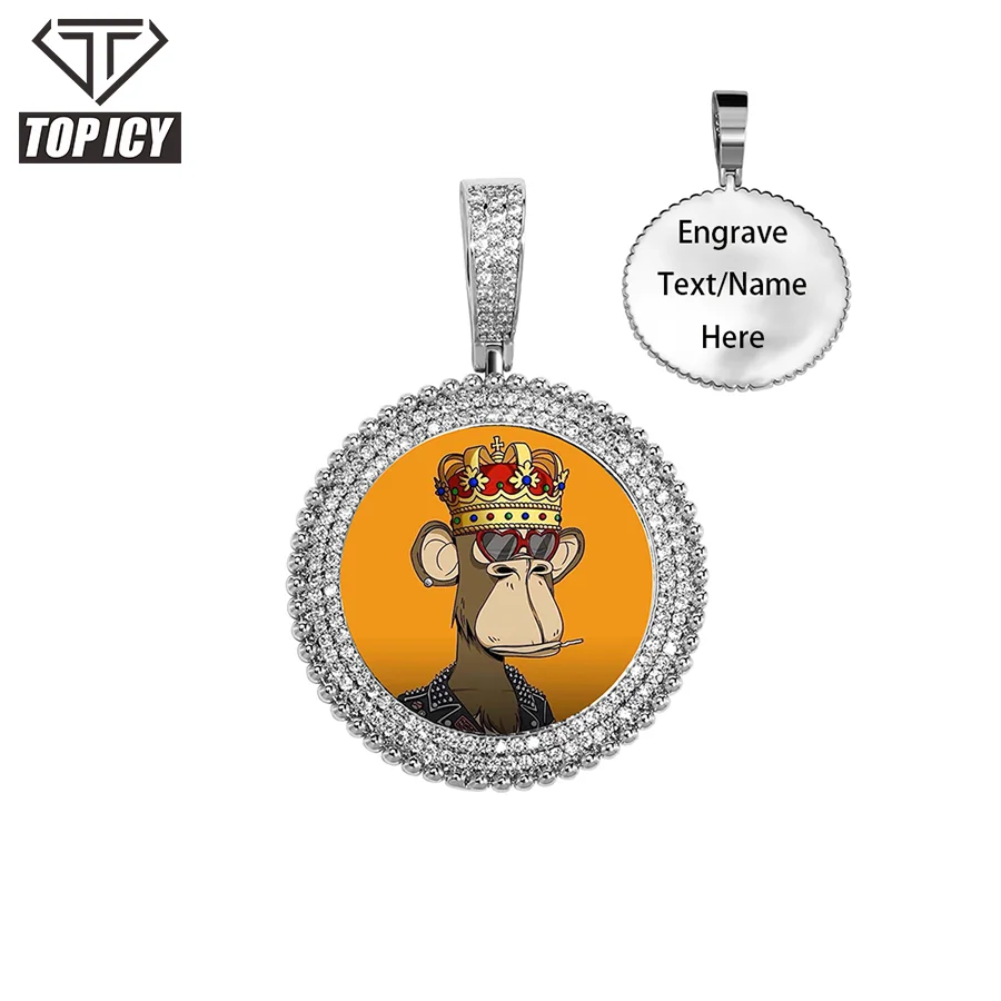Top Icy Jewelry Hip Hop 14k Gold CZ Diamond Paved Round Picture Frame Custom Photo Pendant for Women Men