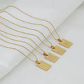 Vintage 18K Gold Plated English Letter Engraved Necklace Jewelry Stainless Steel Beads Chain Square Pendant Necklaces