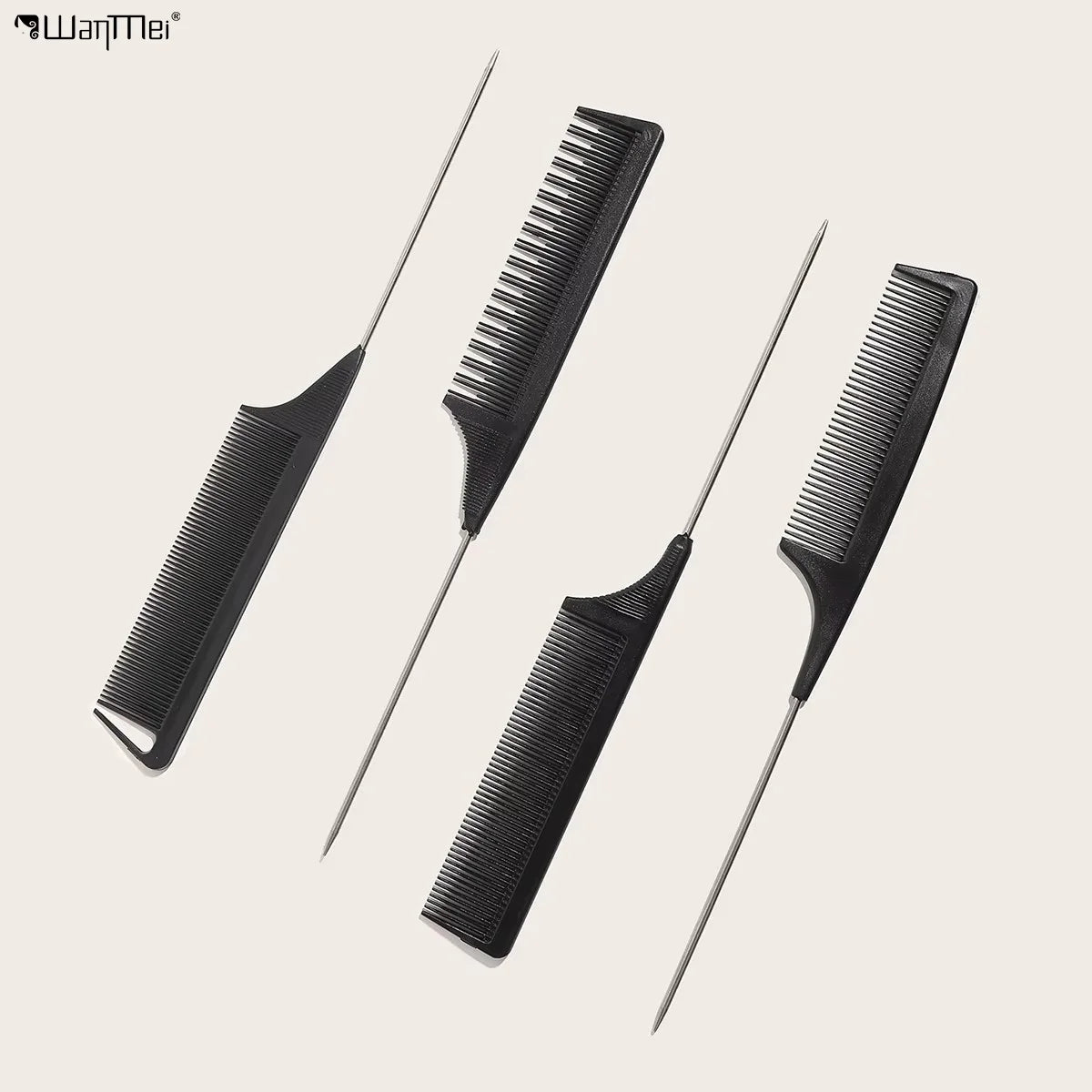 Wanmei Professional Heat Resistant Salon Metal Pin Tail Antistatic Comb Hard Carbon Highlight Cutting Comb Hair Trimmer Brushes