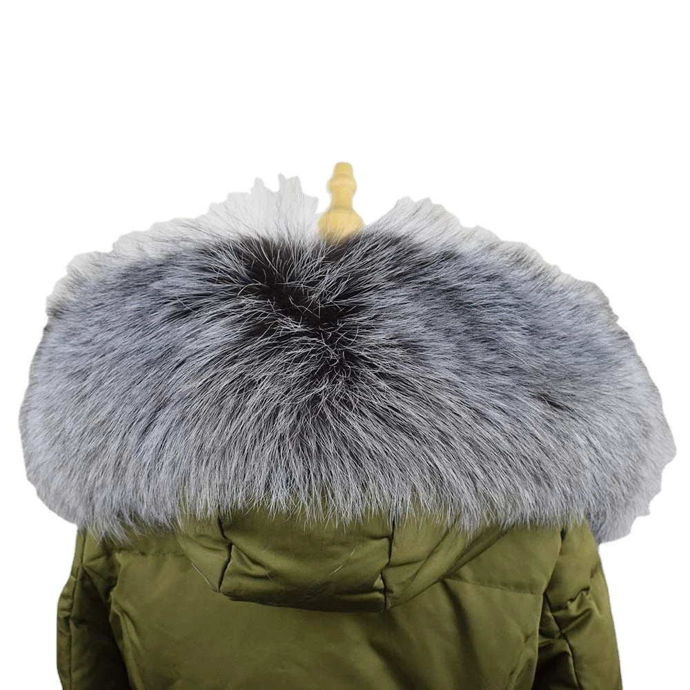 MWFur Fashion Winter Fashion Fox Fur Hood Trim Scarf Big Fur Collar Custom Made Sliver Fox Fur Collar Hoodie
