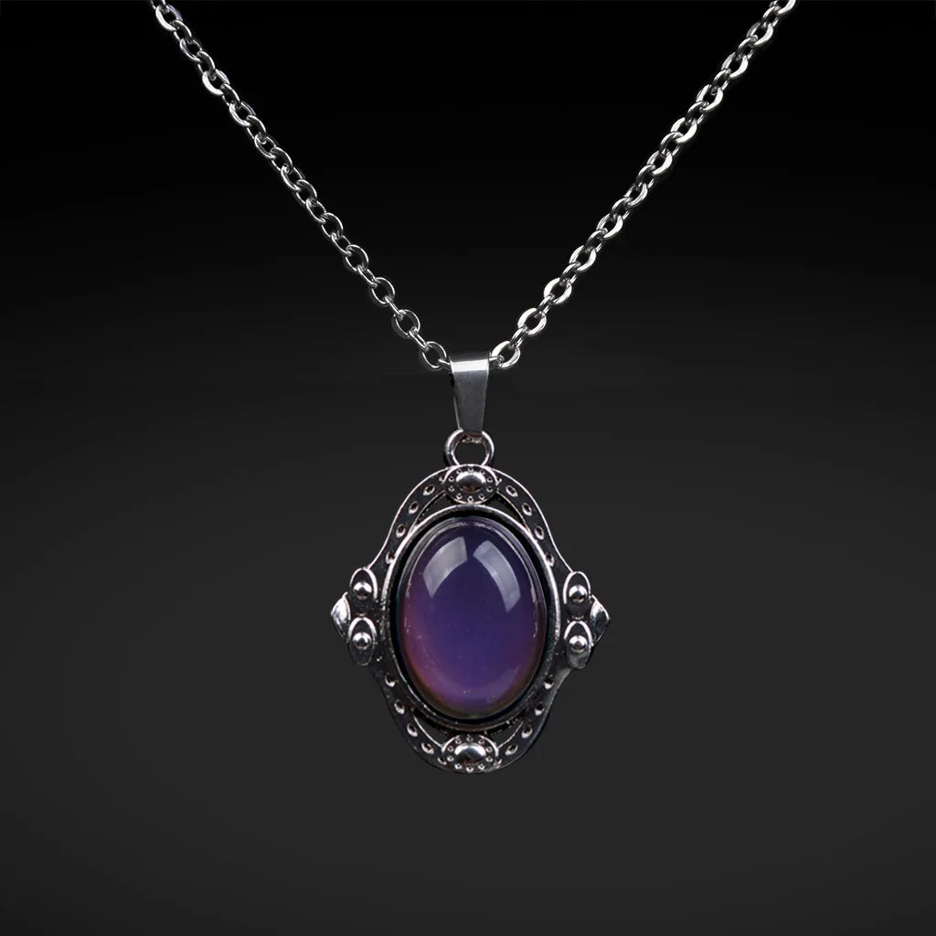 SC Creative Mood Changing Necklace Stainless Steel Chain Necklace Temperature Adjustable Gem Stone Pendant Necklace for Women
