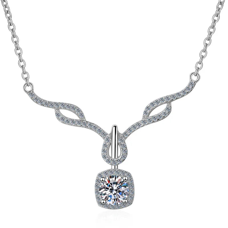 Classic White Gold 925 Sterling Silver Round Zirconia Diamond Insert Round Moissanite Necklace