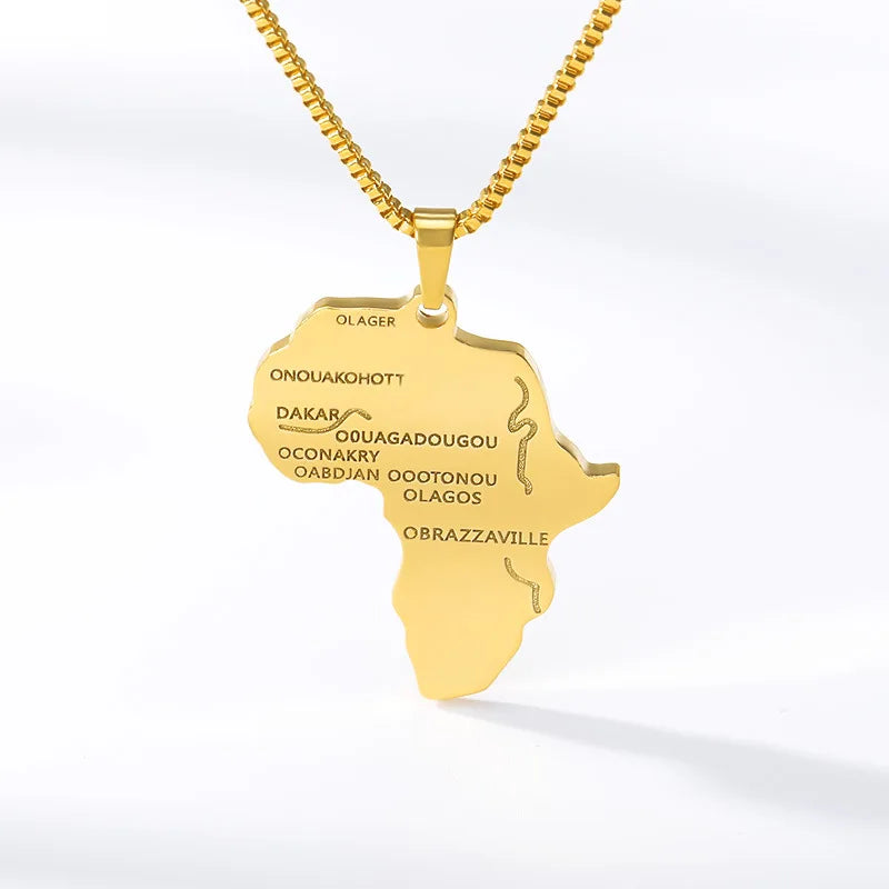 Hot Selling Map of Africa Pendant Necklace Stainless Steel Hip-hop Necklace for Men Women Gold Necklace