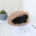 X5084 Adult Wool Felt Beret Hat Elegant Dome Hat for Women with Elegant Bows Pattern New Arrival