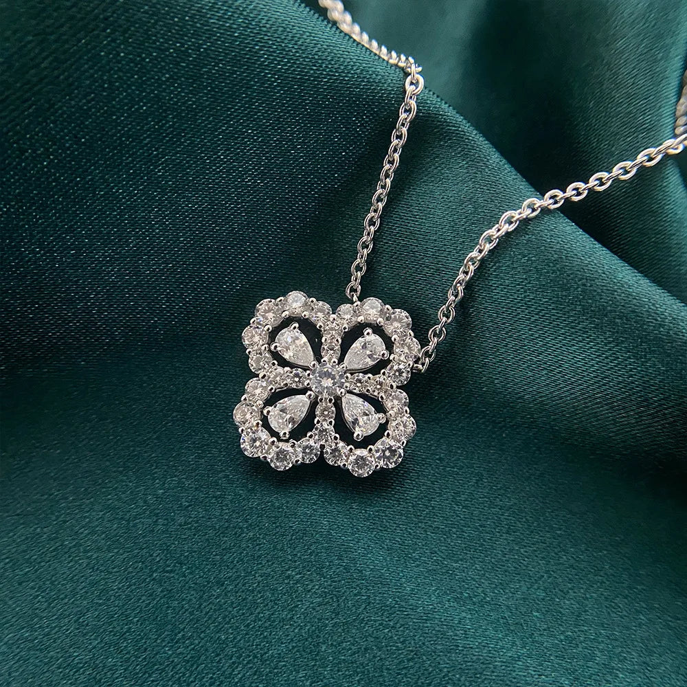 Dainty fashion 925 sterling silver 18k gold plated women jewellery four leaf clover diamond pendant necklace