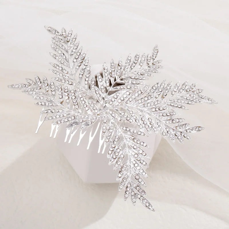 Hot Selling Bridal Elegant Leaf Rhinestone Hair Comb Hair Accessories Temperament Hair Accessories