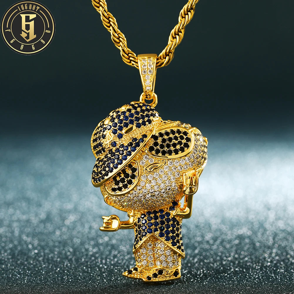 Fashion Jewellery Anime Characters Jewelry 18K Gold Plated Brass Zircon Diamond Iced Out Pendants Necklace