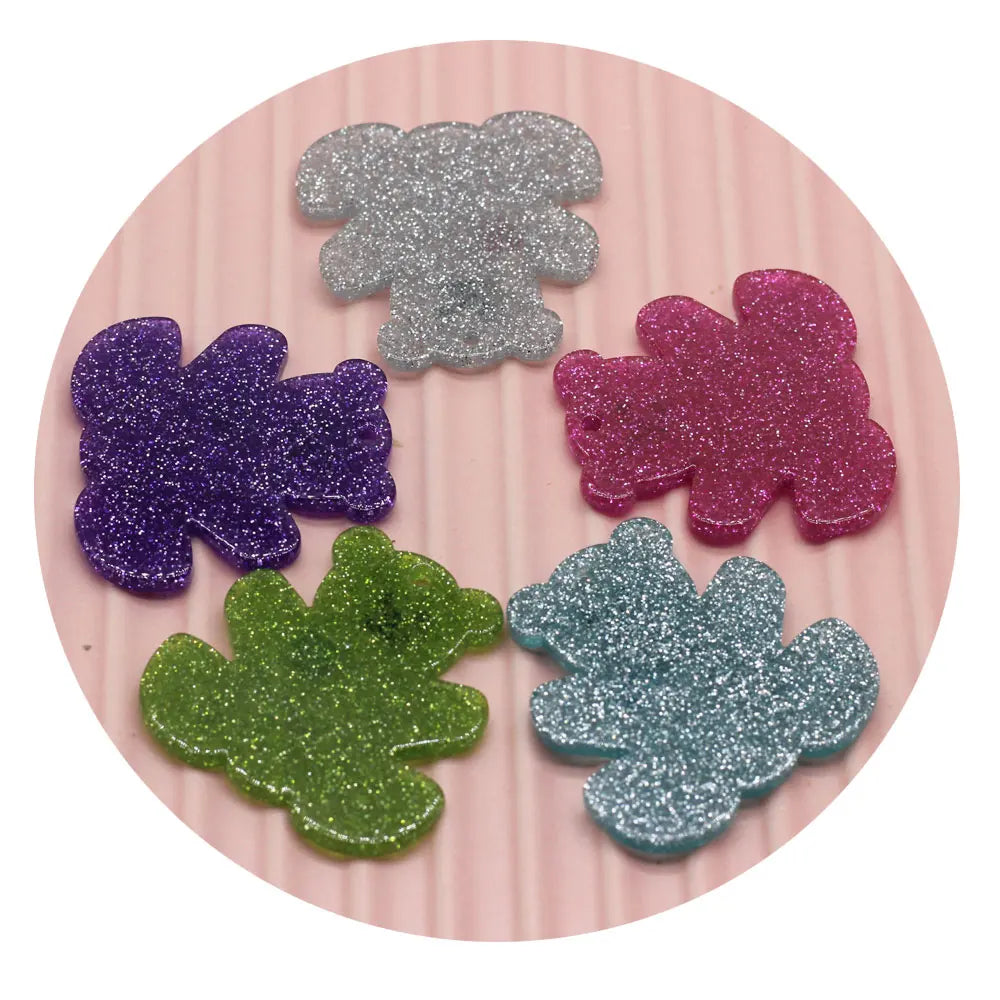 Glitter 35mm Flatback Planar Bear Glitter Resin Cabochon Diy Earring Key Chain Making Charms