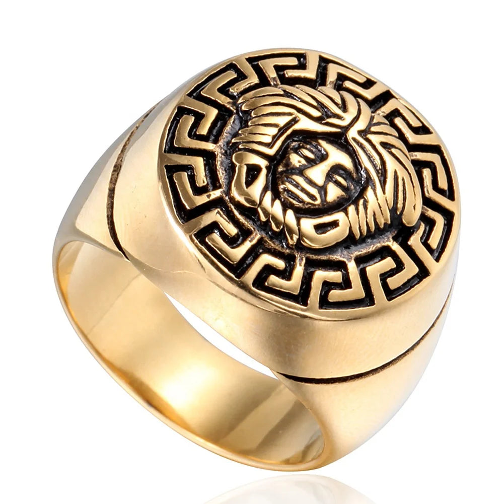 Ancient Greek Medusa Ring Stainless Steel Gold Color-plated Medusa Hiphop Unisex Ring