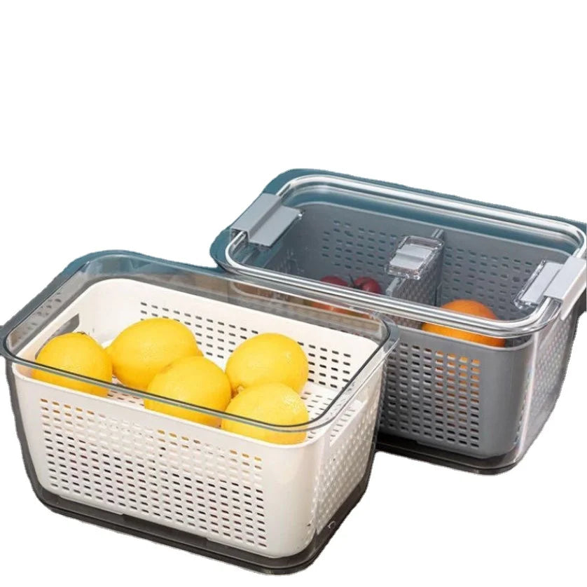 Low Price Eco-friendly Plastic Drain Basket Food Vegetable Storage Boxes Plastic Fruit Storage Drainer Baskets With Lid