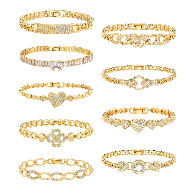 SP Korean Minimalist Copper 18K Gold Zircon Diamond Women Bangle Adjustable Bracelet