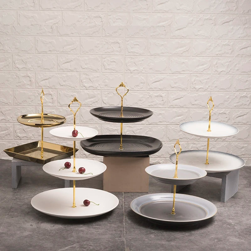 Classic Simple 2-3 Layers Ceramic Dessert Stand with Plate Dish Catering Cake Display Stand for Wedding Parties