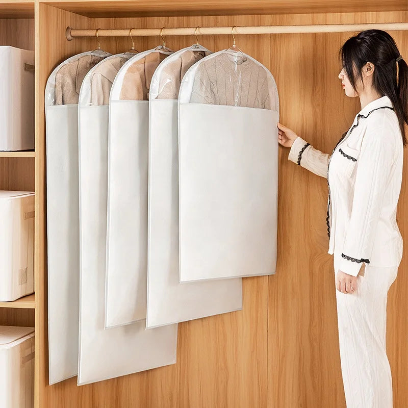 Large Dust Proof Hanging Vacuum Storage Bag for Clothes Sewn Suit Cover Garment Bag for Use in Garage
