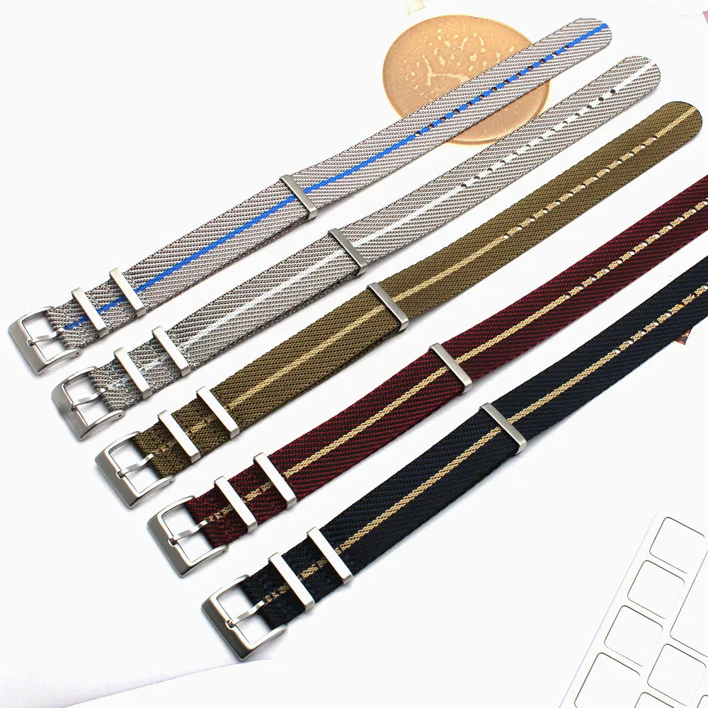 Breathable Fabric Nylon Strap Double Pass 3 Ring Brushed Hardware Bulk Watch Band 18/20/22mm Diving Watch Strap