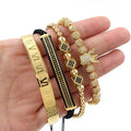 Luxury Hip Hop Jewelry Zincon Stainless Steel Roman Numbers Bangle Braided Macrame Bracelet