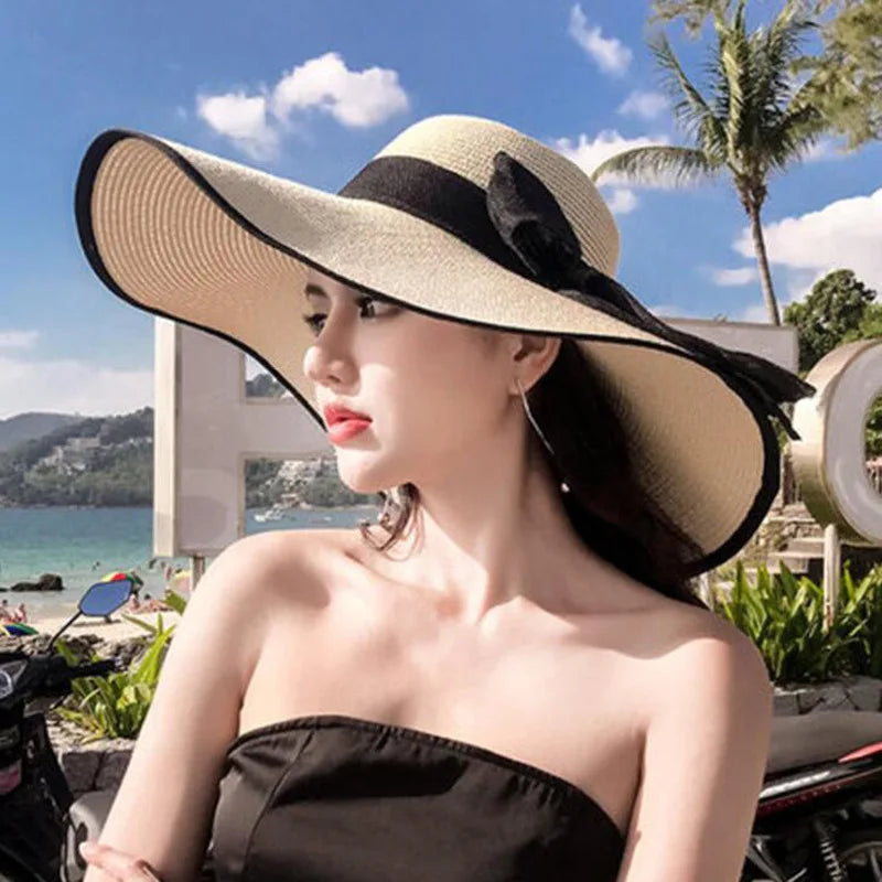 Wholesale Summer Floppy Paper Straw Hat Big Brim Seaside Hat for Women Sun Protection for Outdoor Fishing Travel for Beach
