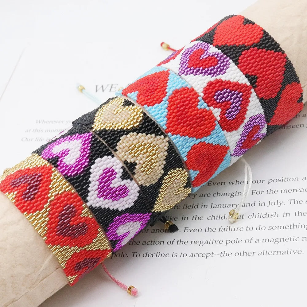 Adjustable Multicolored Miyuki Beaded Bracelets Bohemian Heart Shape Adjustable Heart Charm Bracelet for Women Romantic Gift