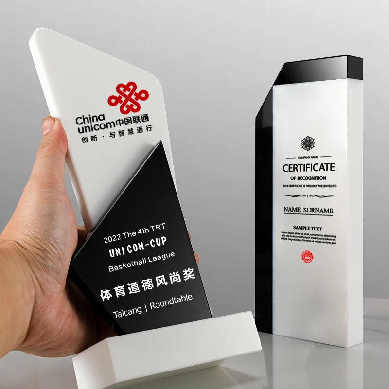 2024 Crystal White Jade Glass Award Mable Trophy Customized Trophies Award Cup Souvenir Gift