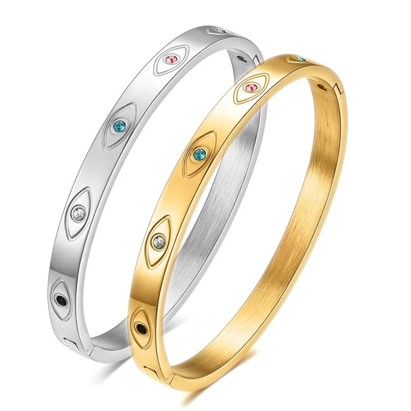Stainless Steel DEvil Eye 18k Bangle Bracelet