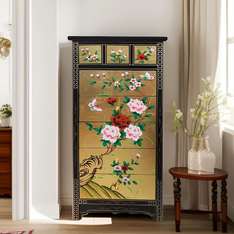 Chinese Decorative Antique Traditional Furniture Drawers Cabinet Solid Wood Hand Painted Cabinet for Living Room Bedroom Dining