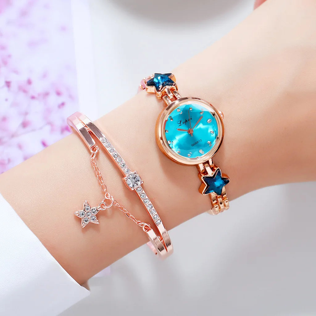 Fashion Alloy Glass Dial Star Diamond Bracelet Watch for Women Creative Lovely Simple Hot Sale