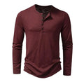 Wholesale Men's Bamboo Cotton Henry Collar Long Sleeve T-shirt Fashion Designer Solid Color Custom Casual T-shirt