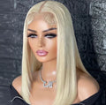 13*4 Bone Straight Human Hair HD 613 Blond Color Lace Frontal Short Bob Lace Front Wig Natural Blonde 613 Color Bob Wigs