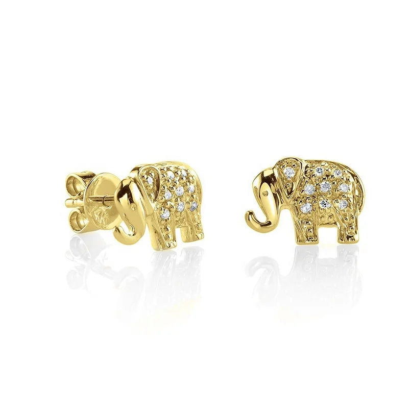 Fashion 925 Silver 18k Gold Animal Jewelry Diamond Mini Elephant Stud Earrings Set for Girls