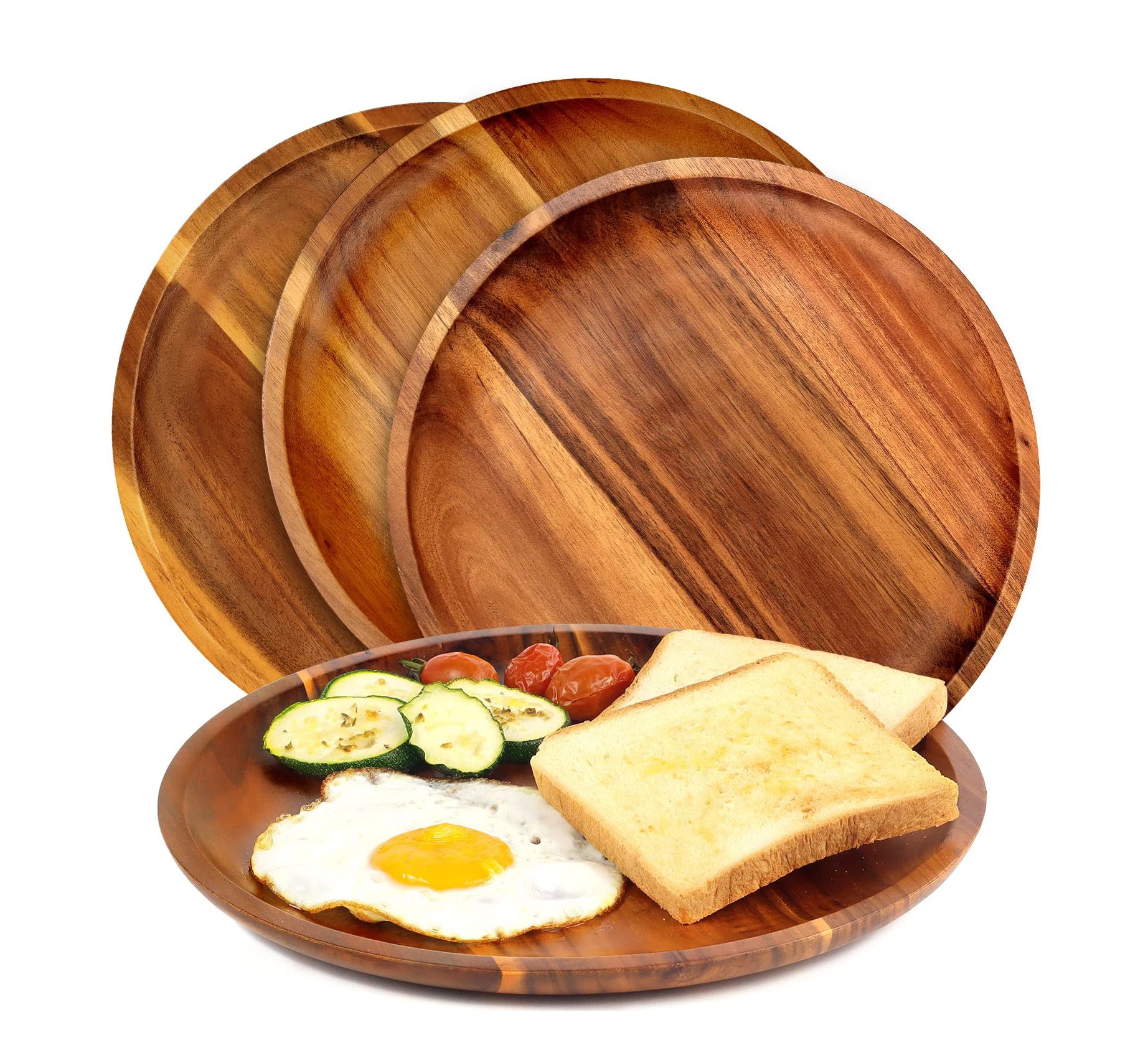 Wholesale Set of 4 Wooden Plates Dinner Plates Acacia Round Wood PlatesEasy Cleaning for Dishes Snack Christmas Gift