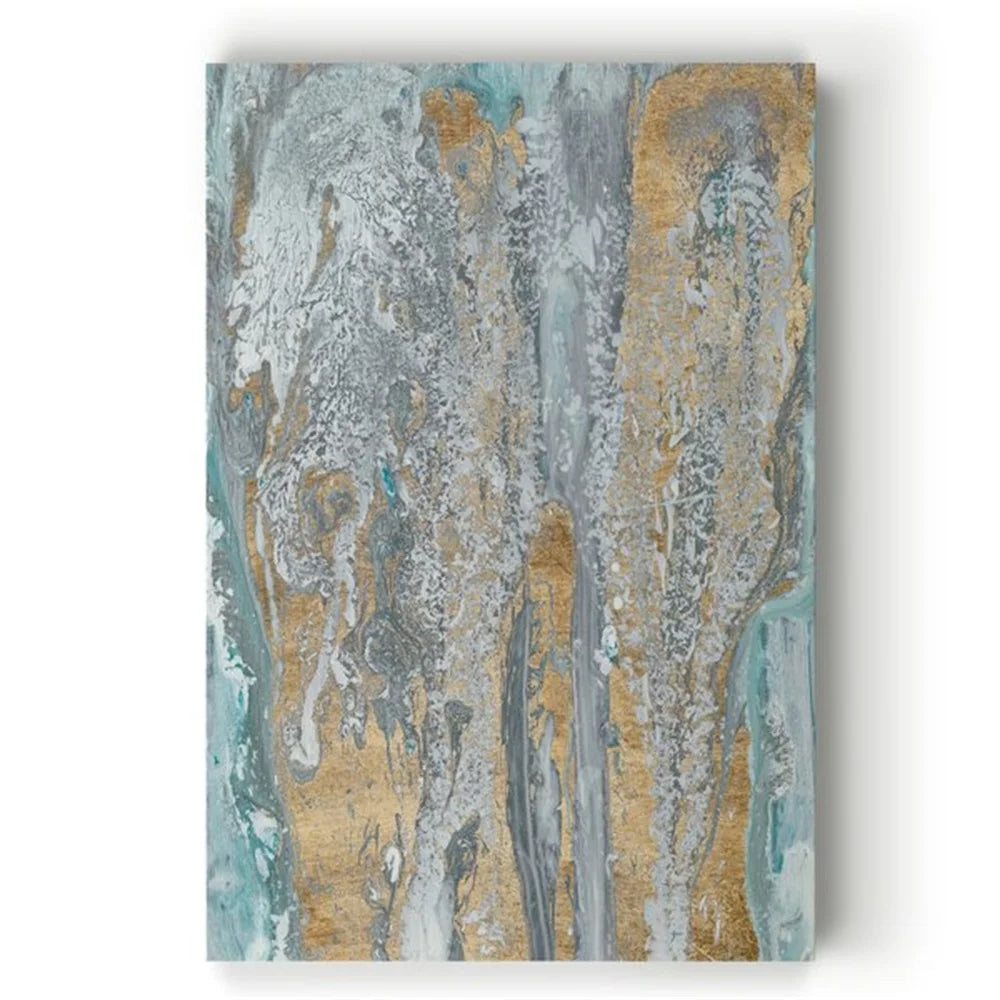 Handmade Oil Painting Abstract in Grey with Gold Foil for Wall Decor