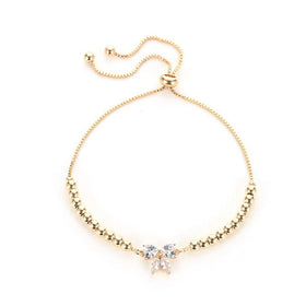 Diamond Butterfly Bracelet for Women Fashion Alloy Beads with Adjustable Bowknot Crystal Lovely Women's Temperament Bangles