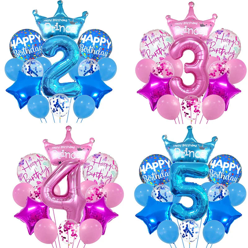 Custom Set of Happy Birthday Party Decorations Number and Crown Foil Balloons for Graduation Occasions