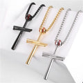 Baseball Bat Cross Pendant for Men Stainless Steel Necklace Punk Religious Male Jewelry Sport Lover Ornaments