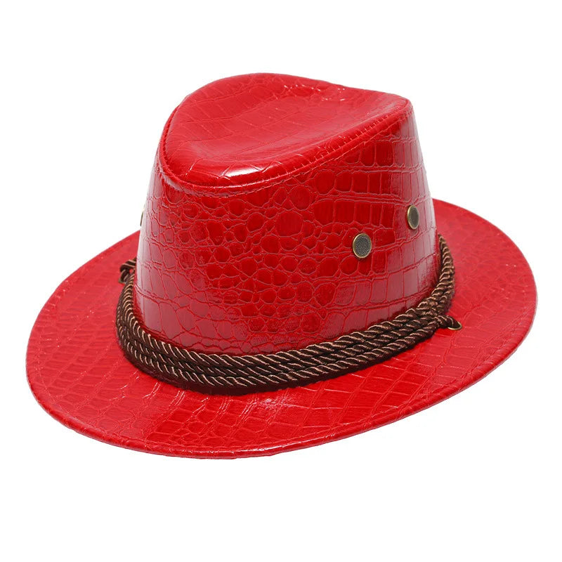 Fashion Men Women Unisex Patent Leather Short Brim Cowboy Hats Cowgirl Hat Western Cattlemen Red Cowboy Women Cowgirls Hat