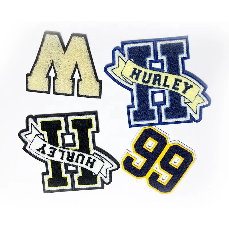 Wholesale Heat Cut Custom Brand Name Sports Club Letter Logo Chenille Patch Clothes Custom Embroidery Patches
