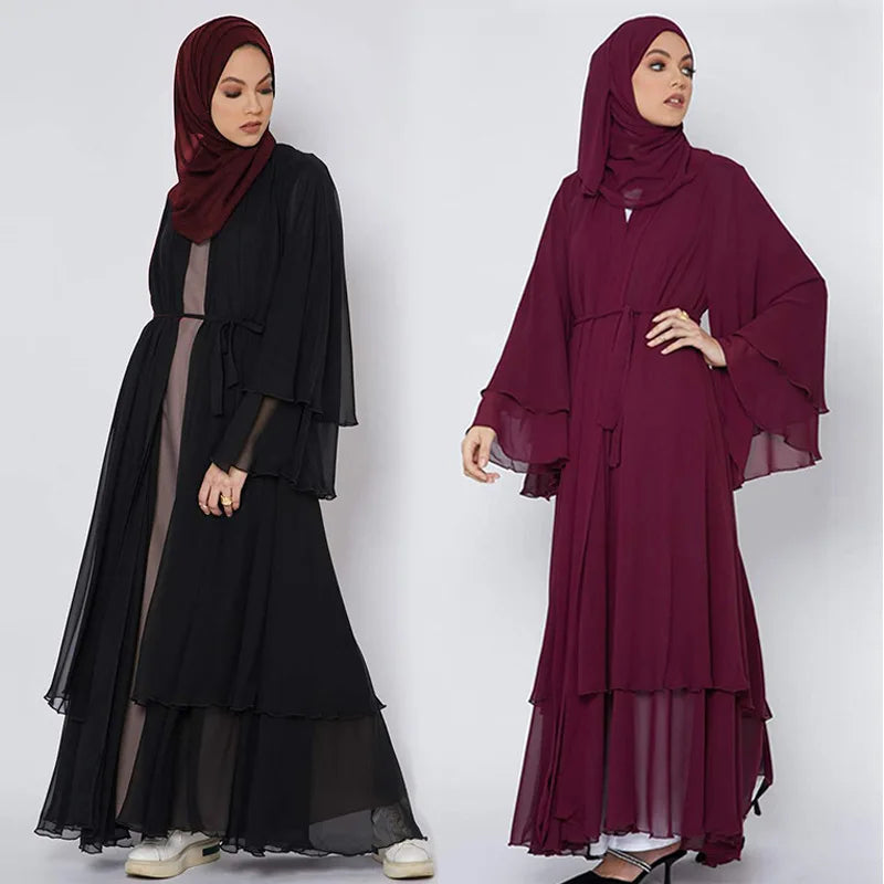 2023 Dubai Ladies Long Abaya Dress Islamic Ethnic Fashion Plain Chiffon Caftan Women Dresses