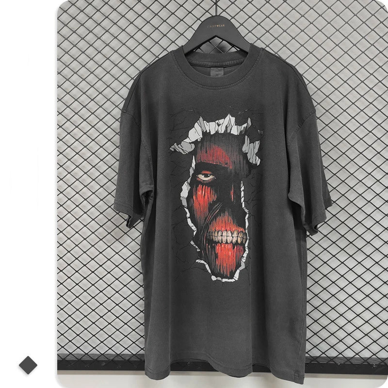 2025 High Street 250g 100% Cotton Custom Graphic Tshirt Vintage Black Washed T Shirt for Men