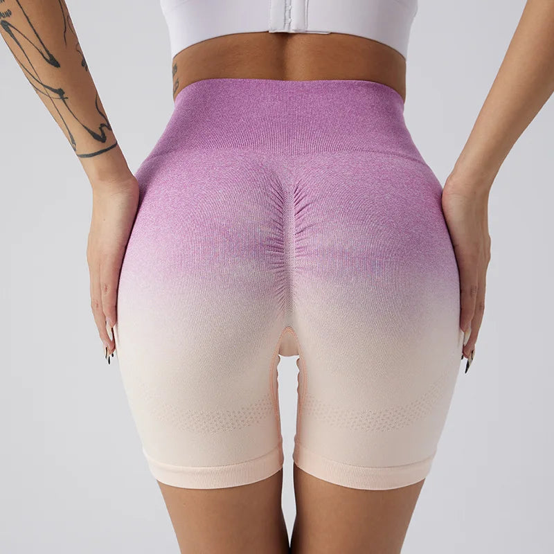 Women's High Waist Solid Spandex/Nylon Fitness Pants Abdomen Buttocks Hip Lifting Elastic Waist Quick-Dry Breathable Peach Yoga
