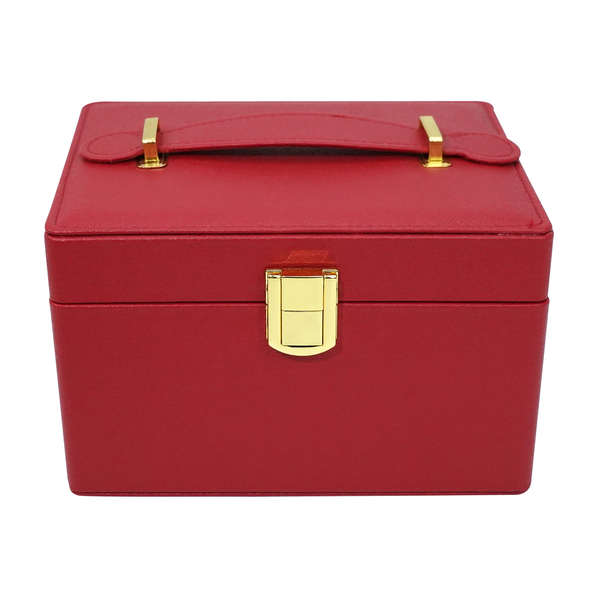 Factory Directly Sale Simple Red PU Leather Travel Jewelry Organizer Box with Buckle Closure Customizable Storage
