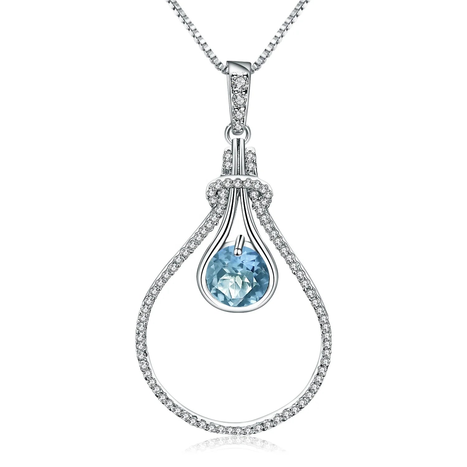 Abiding Natural Sky Blue Topaz Gemstone Chain Necklace Pendant Solid 925 Sterling Silver Custom Jewelry Wholesale for Women