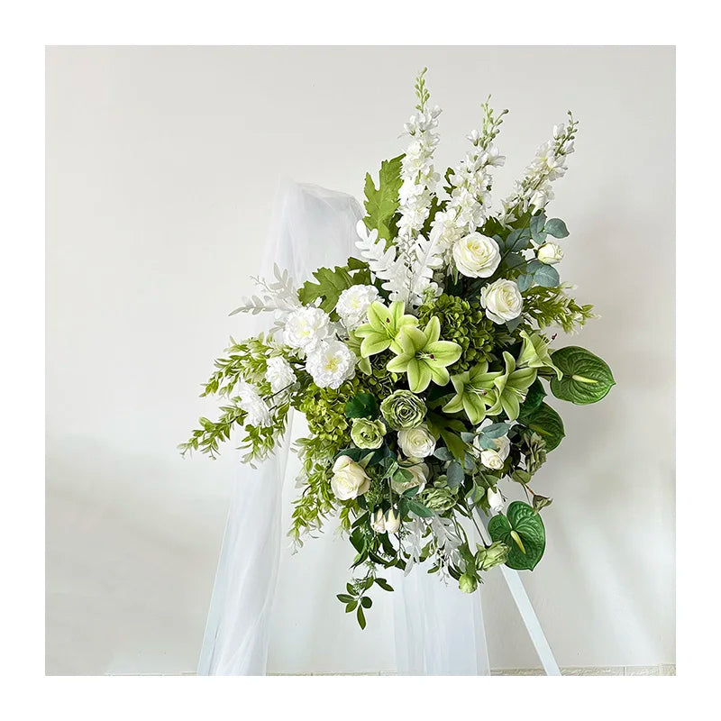 QYY- Green Flower Custom Large White Green Floral Artificial Silk Flower Ball Table Rose Centerpieces for Wedding Decor MegaBDM