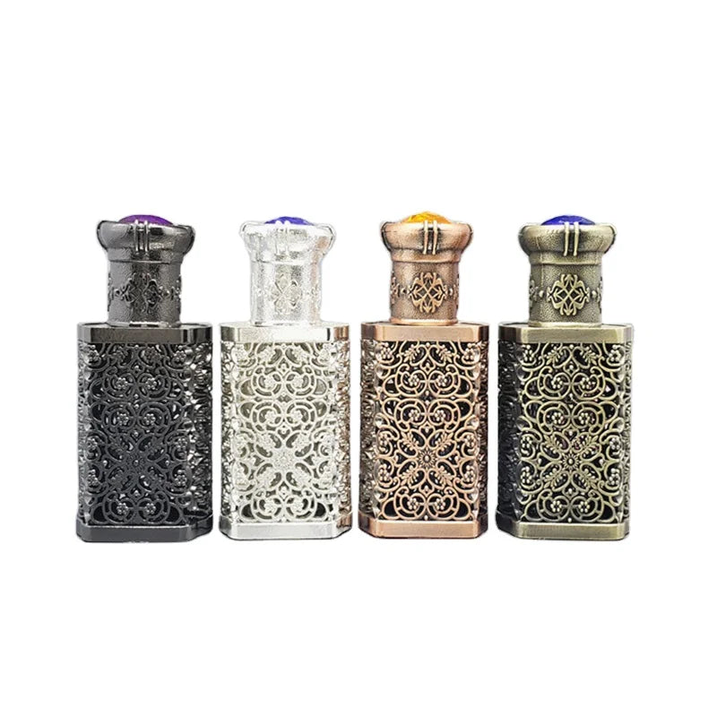 Dubai Hot Sale Low MOQ 10ml Black Metallic Luxury Empty in Stock Perfume Dropper Glass Bottle with Screw Cap Screen Printing Box