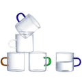 Personality Cups 6pcs Set 100ml Small Transparent Teacups with Color Handle Small Coffee Tea Cup Glass Water Cups